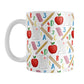 School Pattern Mug (11oz) at Amy's Coffee Mugs. A ceramic coffee mug designed with a school-themed pattern with apples, rulers, erasers, graded papers, numbers, and letters that wraps around the mug to the handle. 