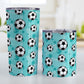 Soccer Ball and Goal Pattern Teal Tumbler Cup (20oz and 10oz) at Amy's Coffee Mugs. Stainless steel insulated tumbler cups designed with a pattern of soccer balls and goals over a teal background that wraps around the cups. These teal soccer tumbler cups are perfect for people who love or play soccer. Photo shows both sized cups next to each other.