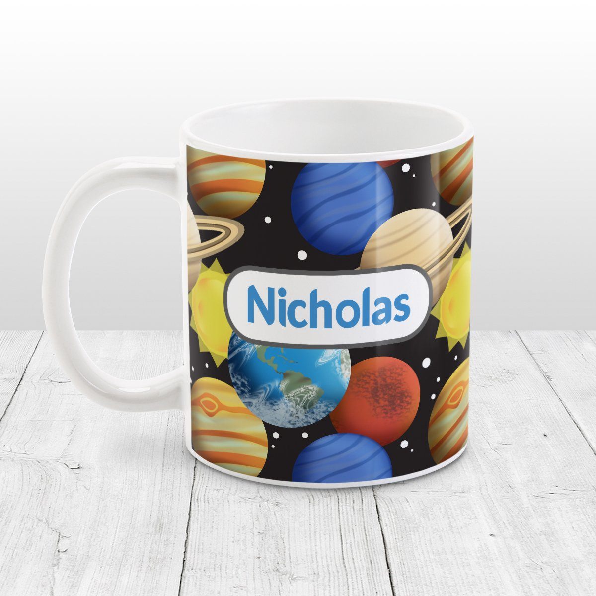 Space Planets Pattern - Personalized Space Mug at Amy's Coffee Mugs