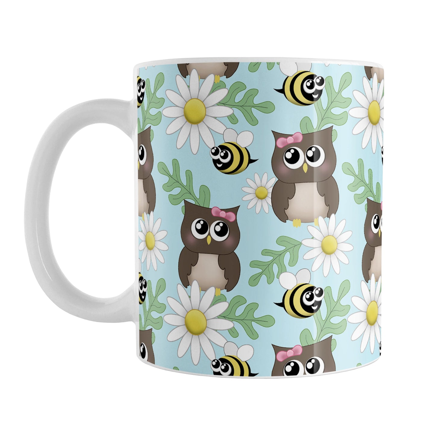 Spring Owl Bee Daisy Pattern Mug (11oz) at Amy's Coffee Mugs