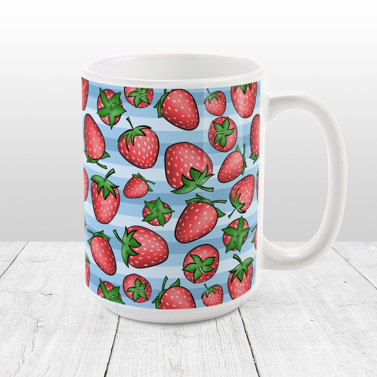 Strawberries on Blue Mug (15oz) at Amy's Coffee Mugs