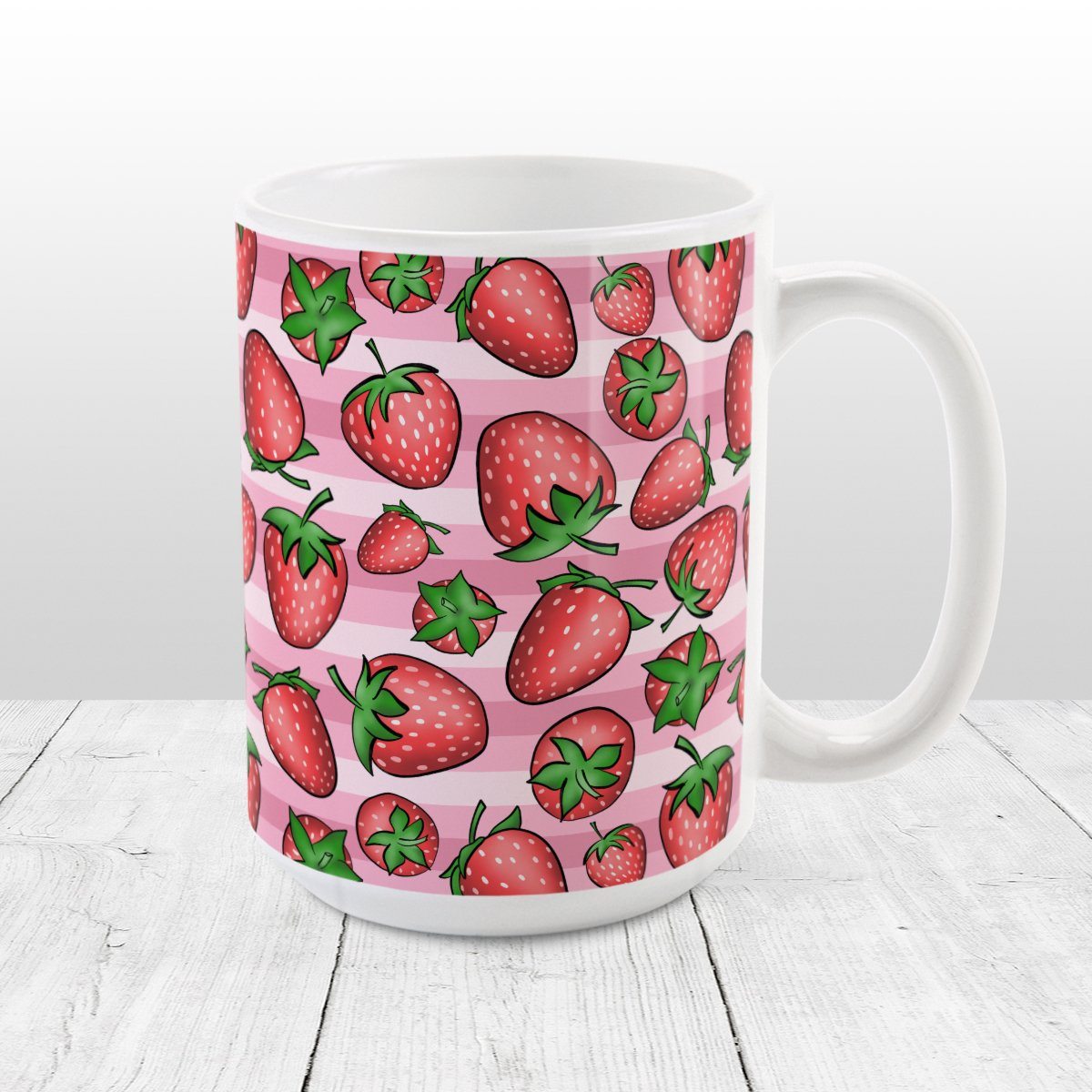 Strawberries on Pink Mug (15oz) at Amy's Coffee Mugs