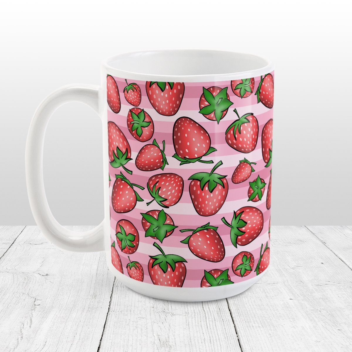 Strawberries on Pink Mug (15oz) at Amy's Coffee Mugs
