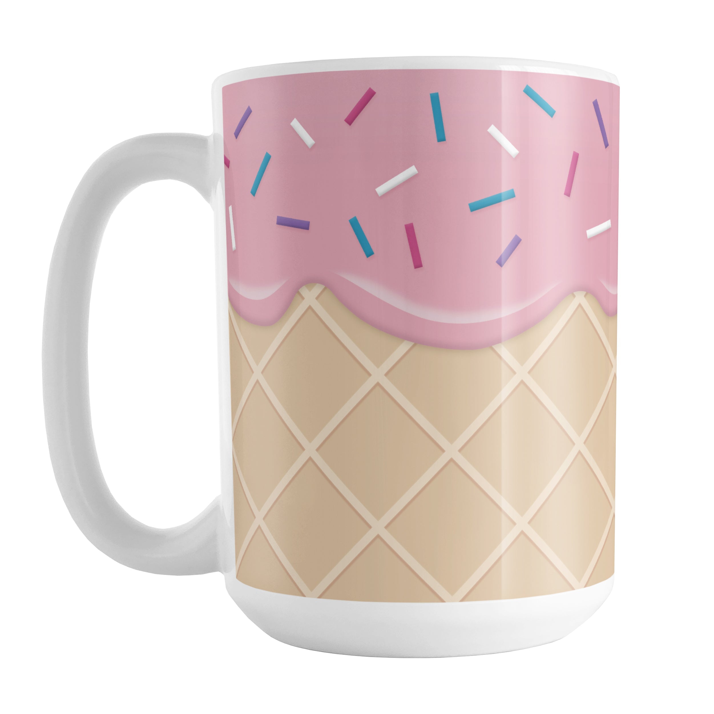 Ice Cream Mug, Pink Strawberry Ice Cream Waffle Cone With