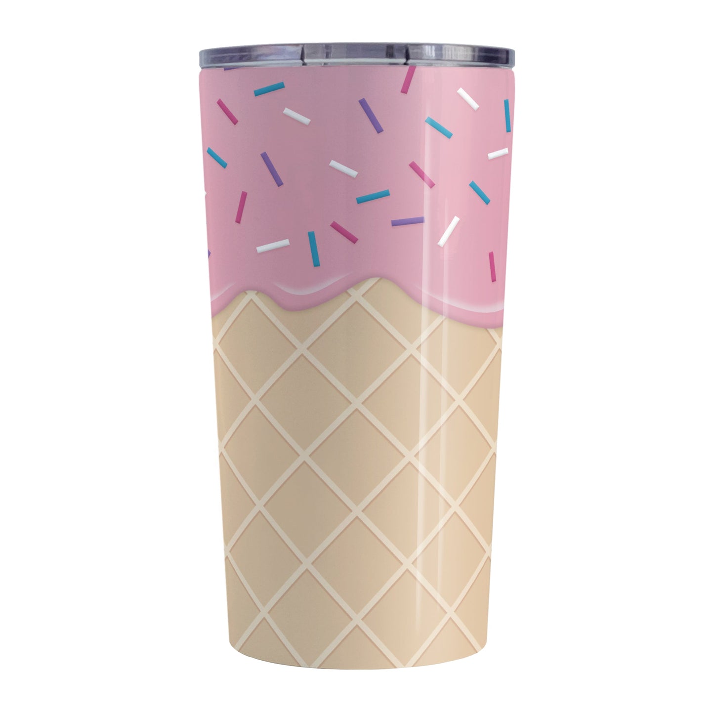 Strawberry Ice Cream Waffle Cone Tumbler Cup (20oz, stainless steel insulated) at Amy's Coffee Mugs