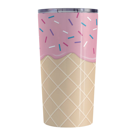 Strawberry Ice Cream Waffle Cone Tumbler Cup (20oz, stainless steel insulated) at Amy's Coffee Mugs