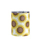 Sunflower Pattern Tumbler Cup (10oz) at Amy's Coffee Mugs. A stainless steel insulated tumbler cup designed with cute yellow sunflowers with dotted brown centers in a pattern that wraps around the cup.