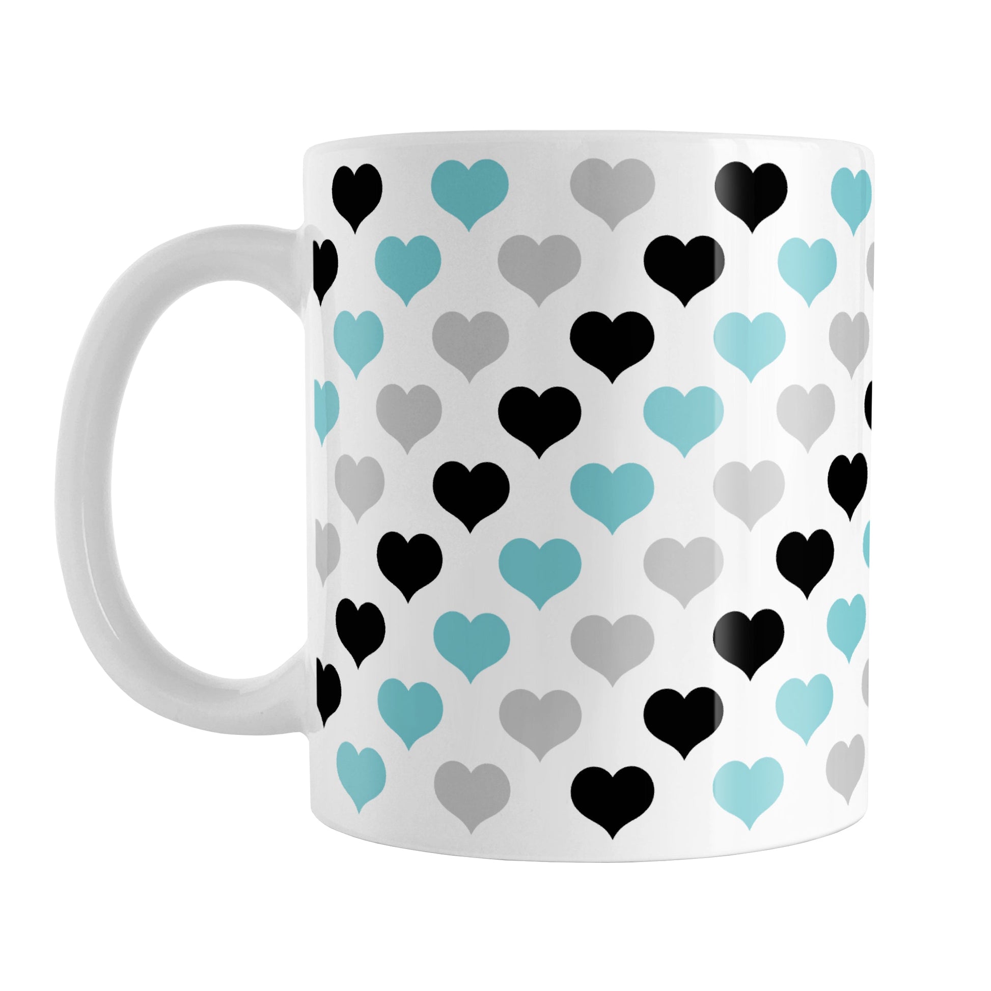Turquoise Black Gray Hearts Pattern Mug (11oz) at Amy's Coffee Mugs