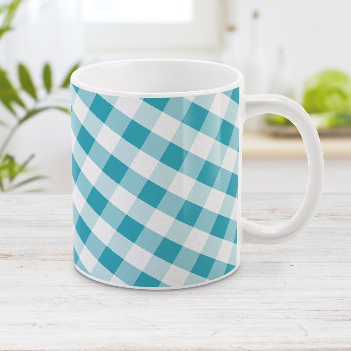 Turquoise Gingham Mug at Amy's Coffee Mugs