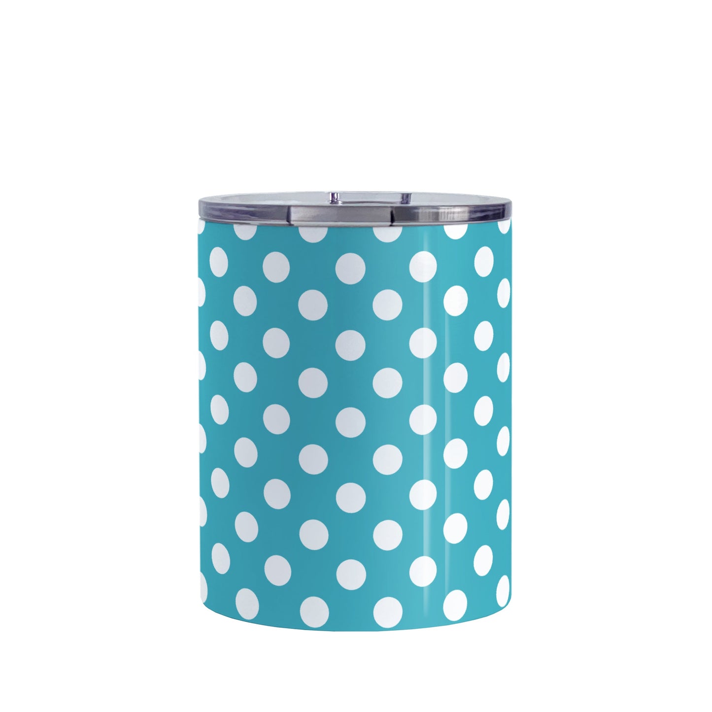 Turquoise Polka Dot Tumbler Cup (10oz, stainless steel insulated) at Amy's Coffee Mugs