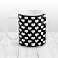 White Hearts Pattern Black Mug at Amy's Coffee Mugs