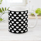 White Hearts Pattern Black Mug at Amy's Coffee Mugs