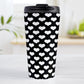 White Hearts Pattern Black Travel Mug (15oz, stainless steel insulated) at Amy's Coffee Mugs