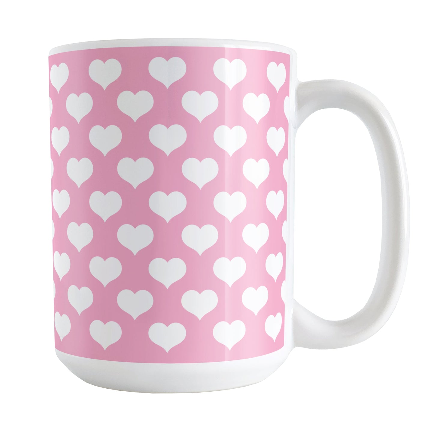 White Hearts Pattern Pink Mug (15oz) at Amy's Coffee Mugs