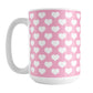 White Hearts Pattern Pink Mug (15oz) at Amy's Coffee Mugs