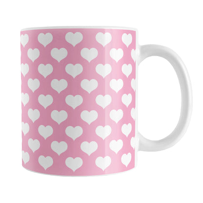 White Hearts Pattern Pink Mug (11oz) at Amy's Coffee Mugs