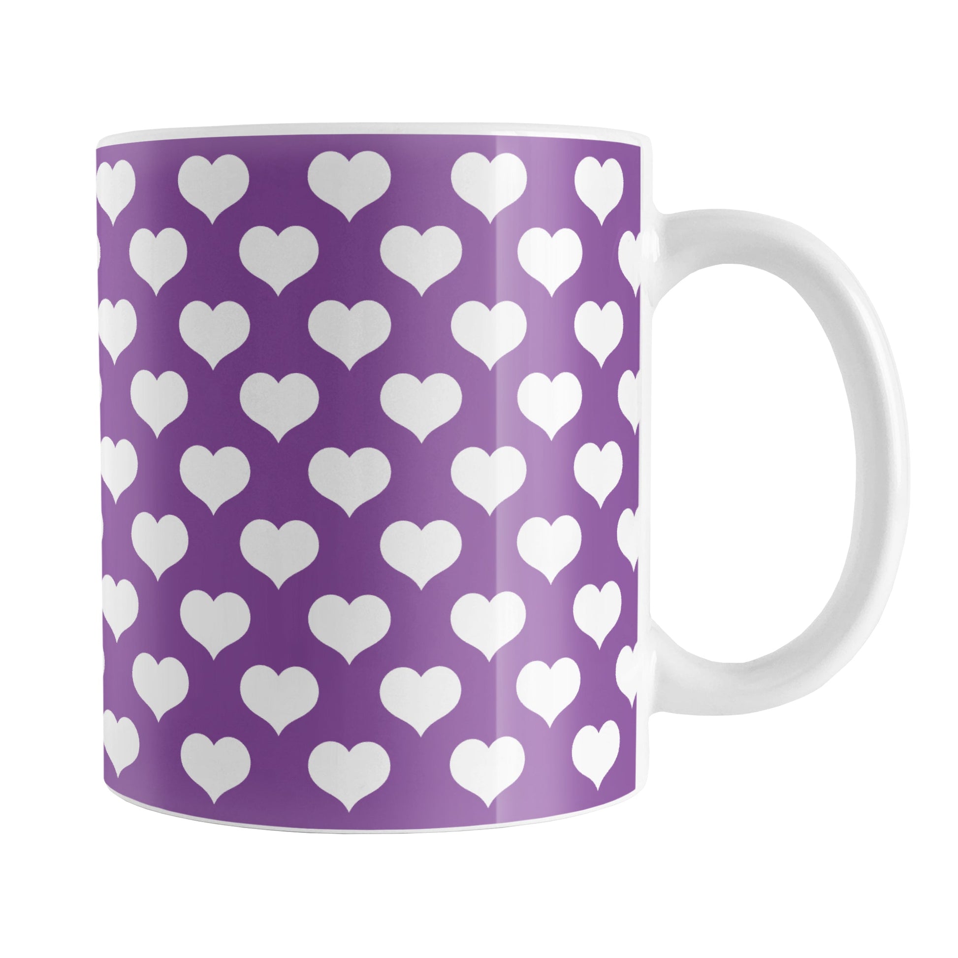 White Hearts Pattern Purple Mug (11oz) at Amy's Coffee Mugs