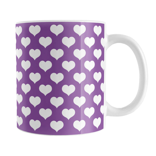 White Hearts Pattern Purple Mug (11oz) at Amy's Coffee Mugs