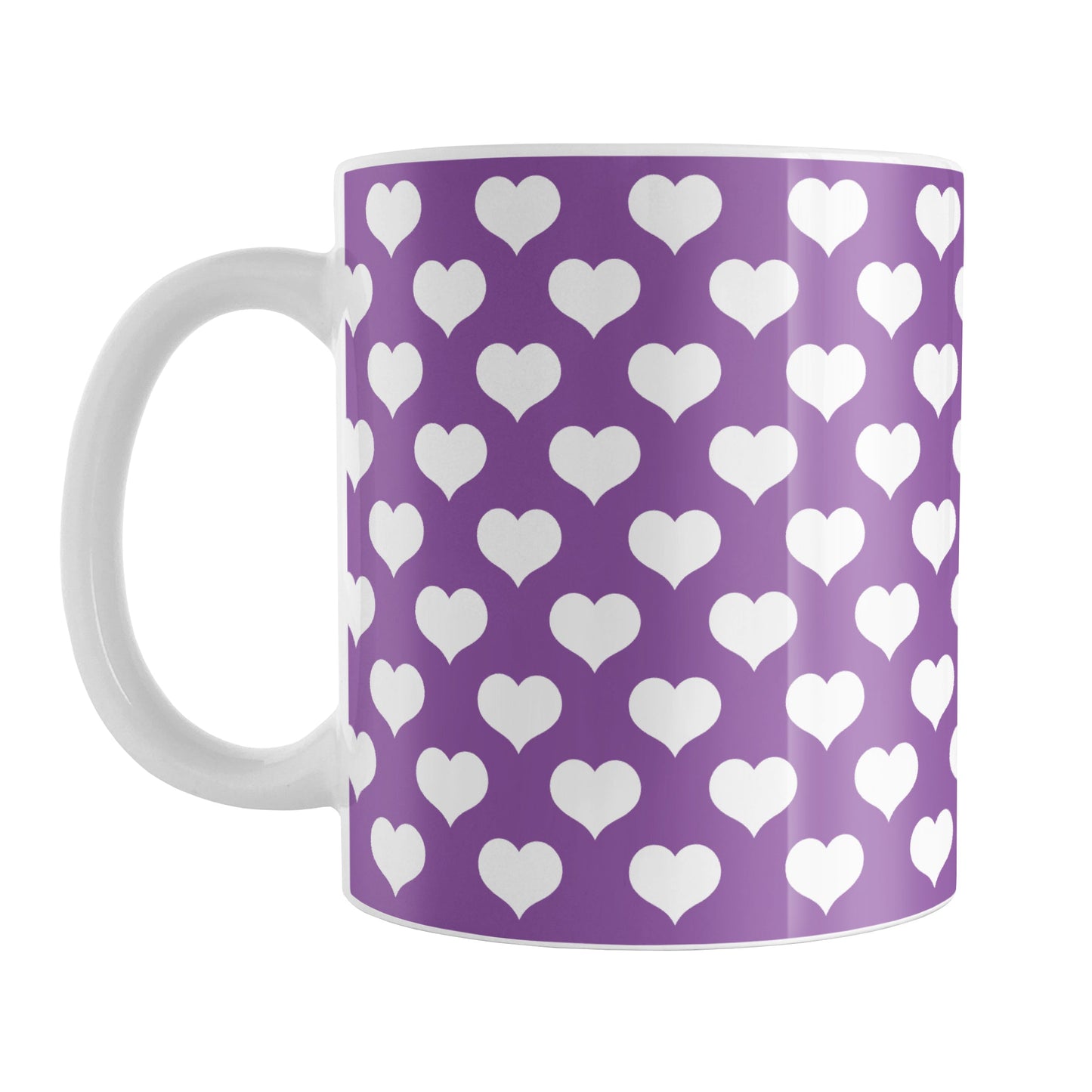 White Hearts Pattern Purple Mug (11oz) at Amy's Coffee Mugs