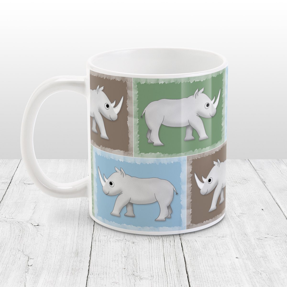 White Rhino Savanna Block Pattern Mug (11oz) at Amy's Coffee Mugs