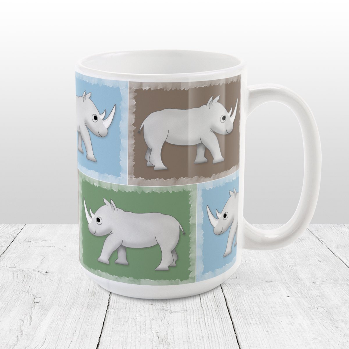 White Rhino Savanna Block Pattern Mug (15oz) at Amy's Coffee Mugs