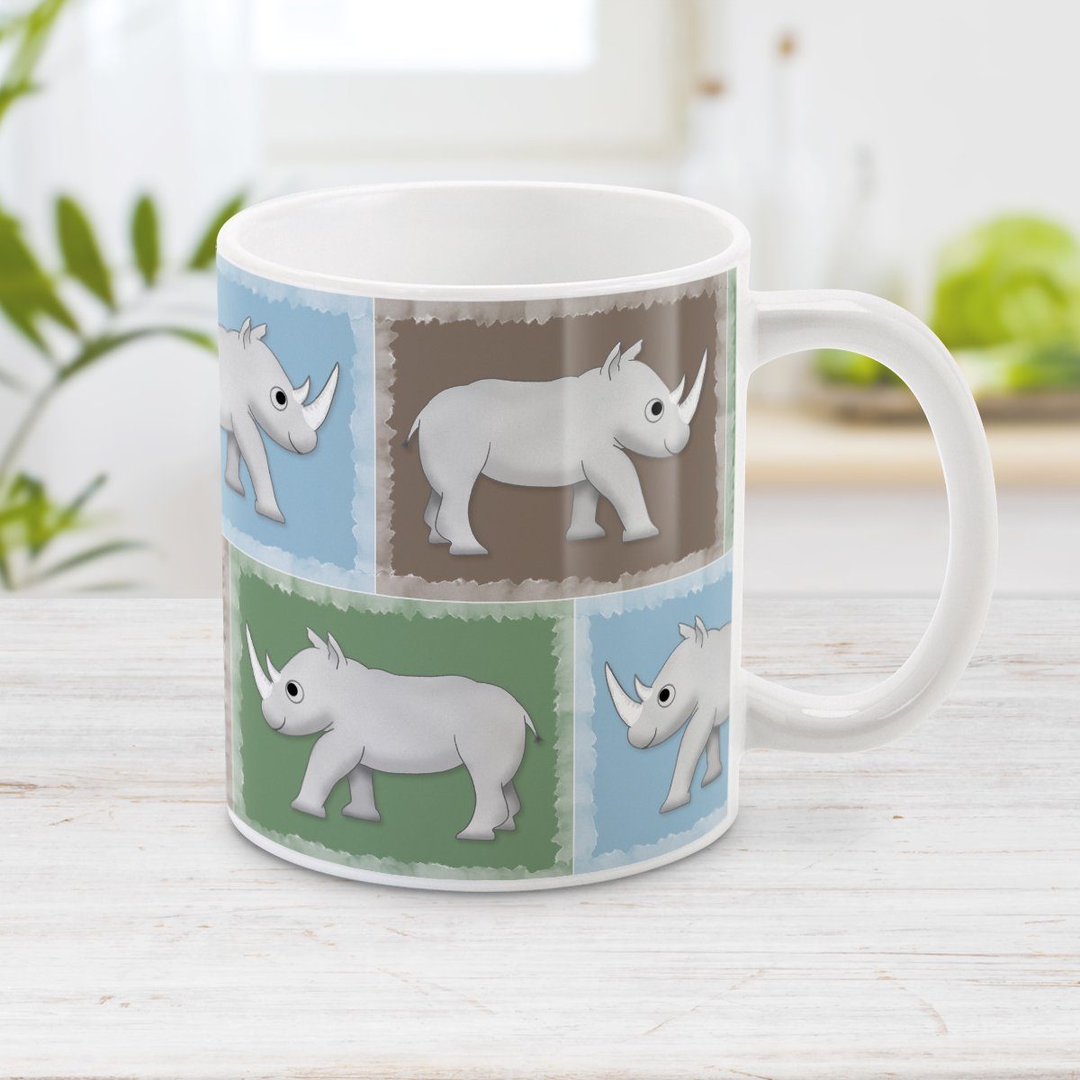 White Rhino Savanna Block Pattern Mug (11oz) at Amy's Coffee Mugs