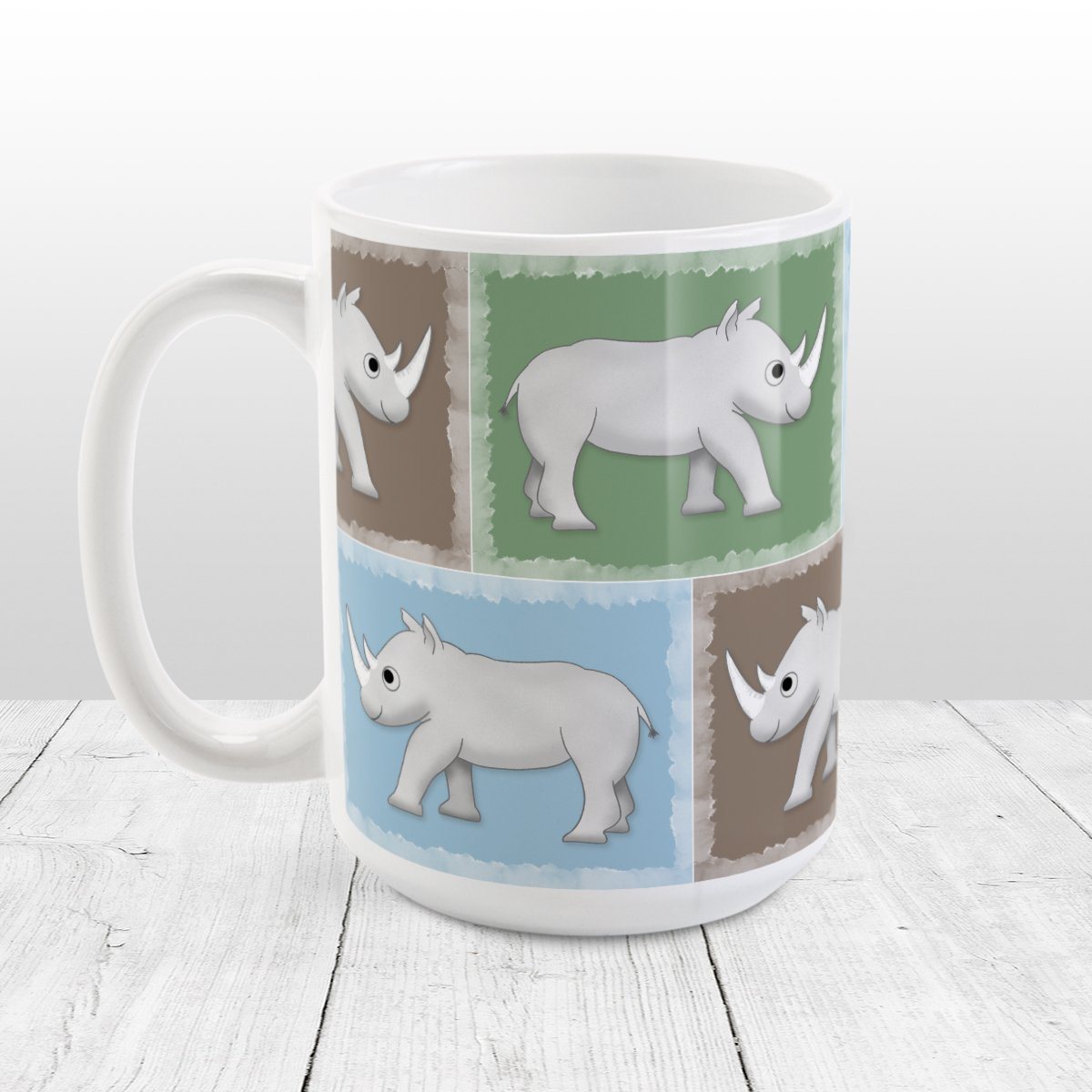 White Rhino Savanna Block Pattern Mug (15oz) at Amy's Coffee Mugs