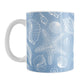 White Seashell Pattern Blue Beach Mug (11oz) at Amy's Coffee Mugs
