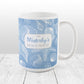 White Seashell Pattern Blue - Personalized Beach Mug at Amy's Coffee Mugs