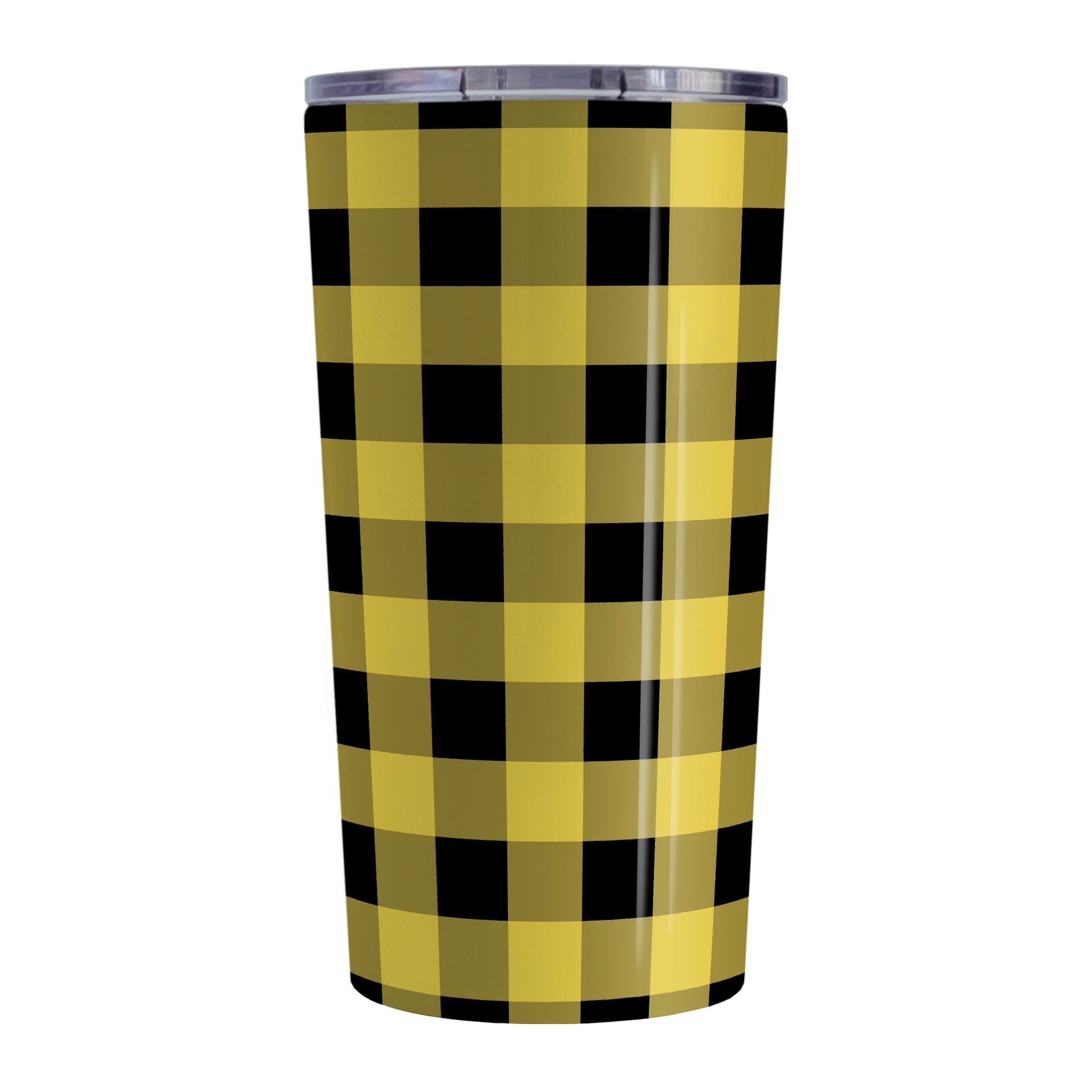 Yellow and Black Buffalo Plaid Tumbler Cup (20oz, stainless steel insulated) at Amy's Coffee Mugs