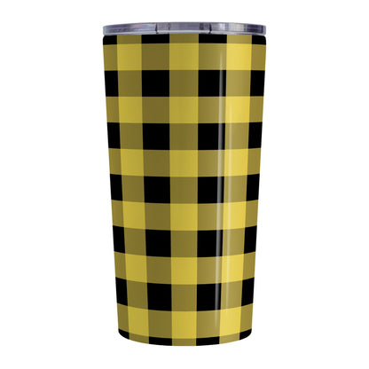 Yellow and Black Buffalo Plaid Tumbler Cup (20oz, stainless steel insulated) at Amy's Coffee Mugs