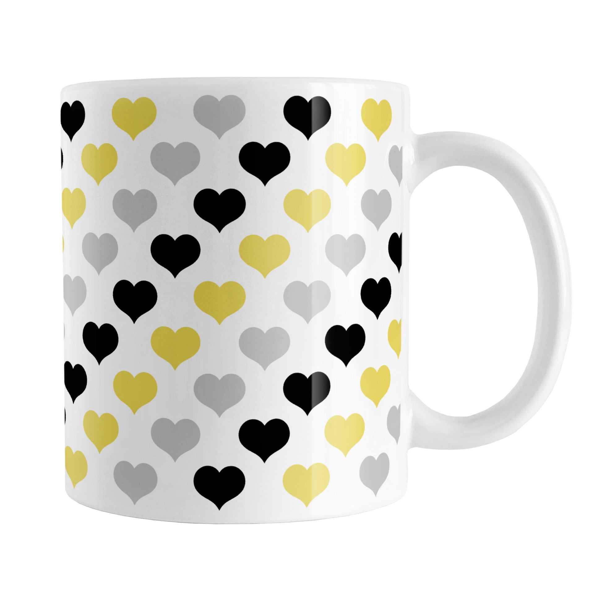 Yellow Black Gray Hearts Pattern Mug (11oz) at Amy's Coffee Mugs