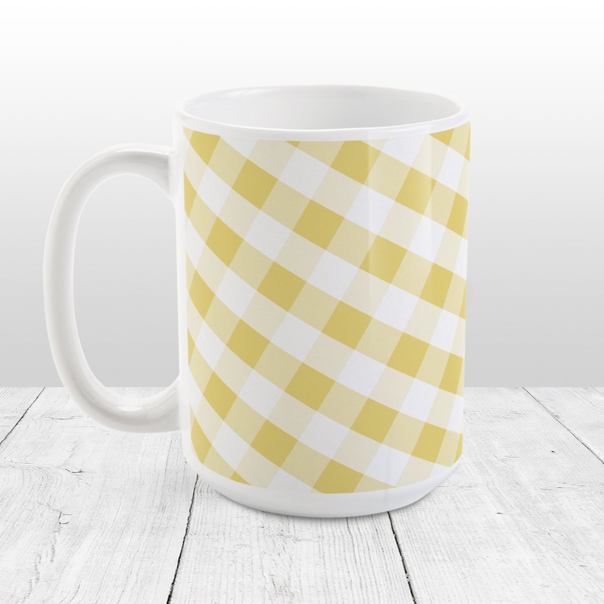 Yellow Gingham Mug at Amy's Coffee Mugs