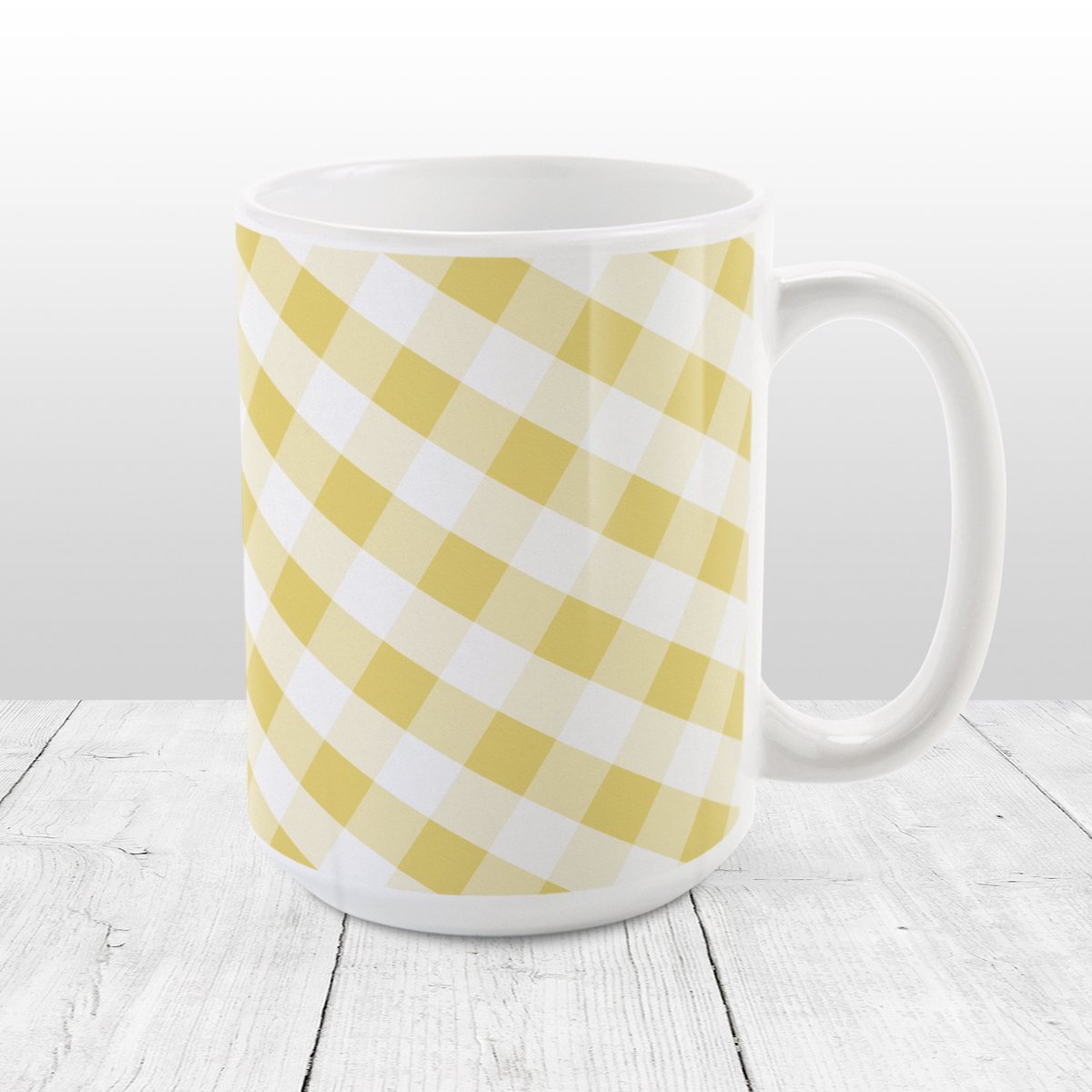 Yellow Gingham Mug at Amy's Coffee Mugs