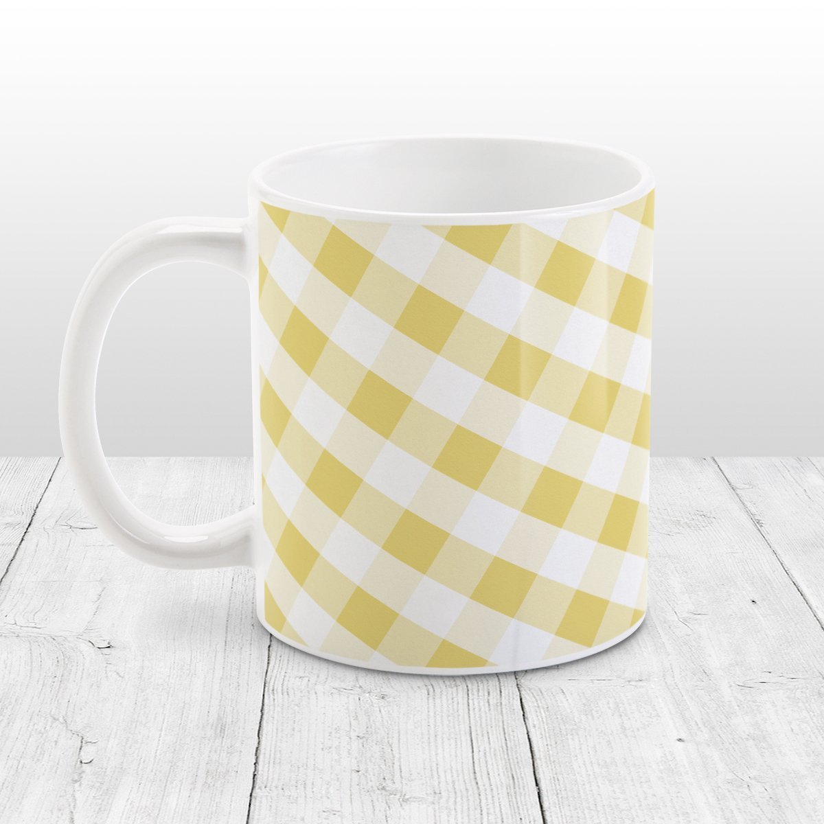 Yellow Gingham Mug at Amy's Coffee Mugs