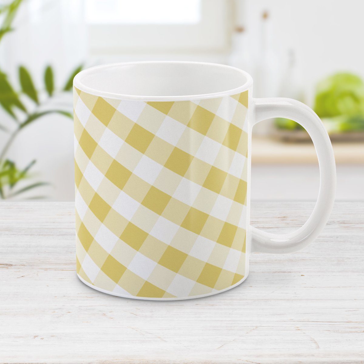 Yellow Gingham Mug at Amy's Coffee Mugs