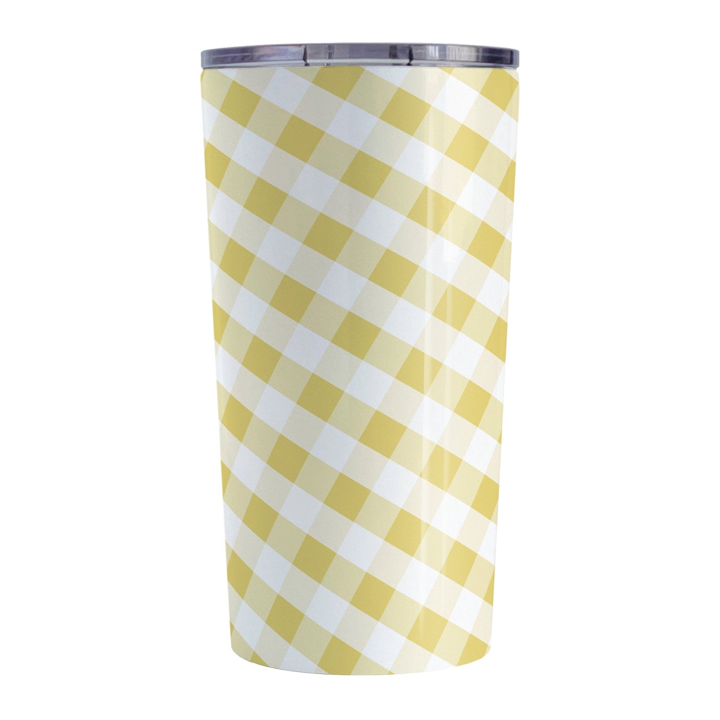 Yellow Gingham Tumbler Cup (20oz, stainless steel insulated) at Amy's Coffee Mugs
