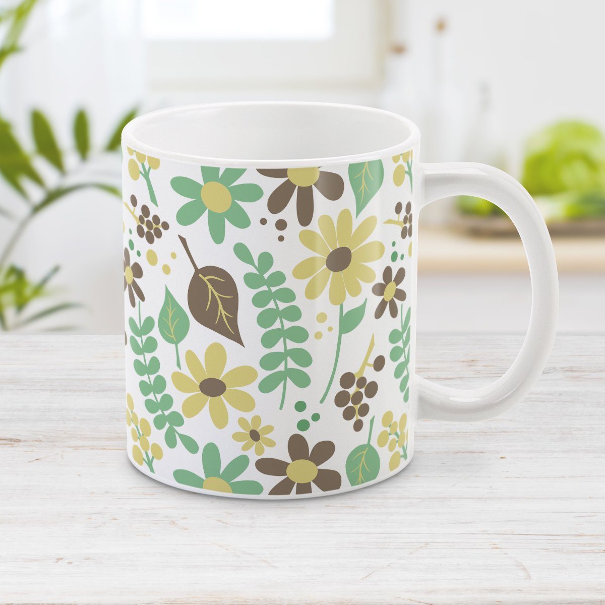 Yellow Green Brown Floral Pattern Mug (11oz) at Amy's Coffee Mugs