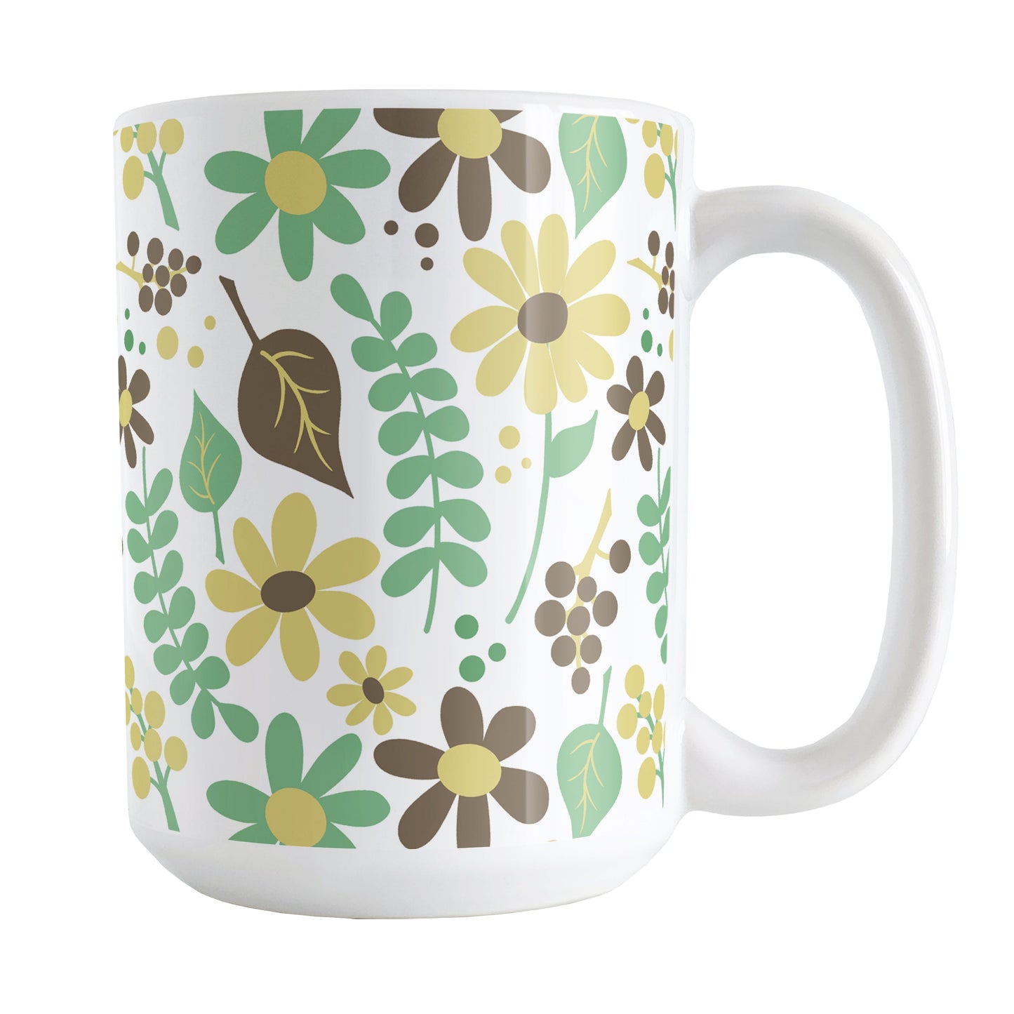 Yellow Green Brown Floral Pattern Mug (15oz) at Amy's Coffee Mugs