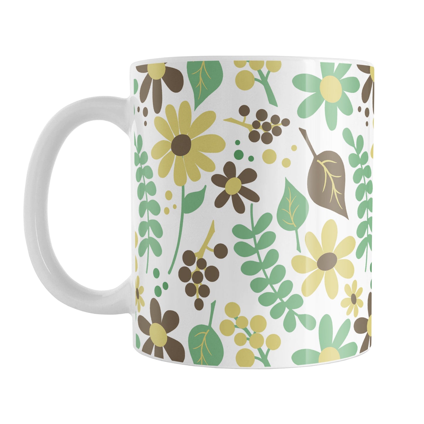 Yellow Green Brown Floral Pattern Mug (11oz) at Amy's Coffee Mugs
