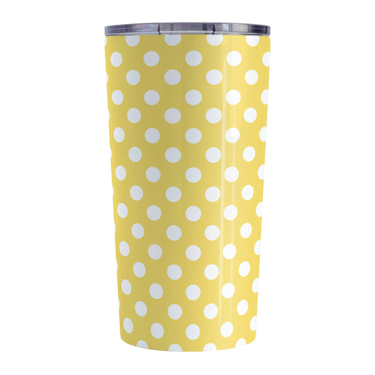 Yellow Polka Dot Tumbler Cup (20oz, stainless steel insulated) at Amy's Coffee Mugs
