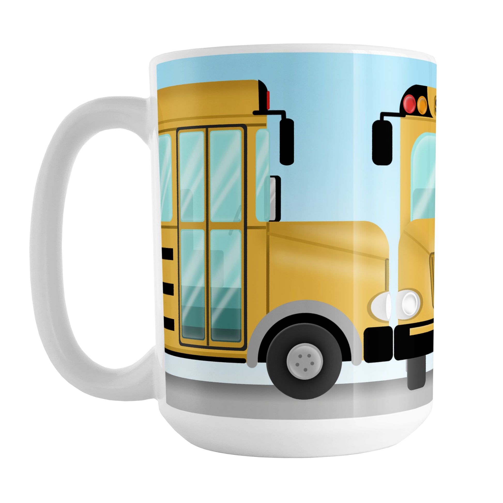 Yellow School Bus Mug (15oz) at Amy's Coffee Mugs. A ceramic coffee mug designed with three views of a yellow school bus around the mug to the handle. Perfect for school bus drivers and other school professionals. 