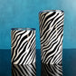 Zebra Print Pattern Tumbler Cups (10oz and 20oz) on blue and glossy black background - Amy's Coffee Mugs